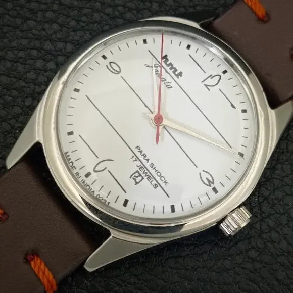 Vintage 1971 HMT Manual Wound Mens Silver Watch W/daydate & Black accents - Picture 6 of 9